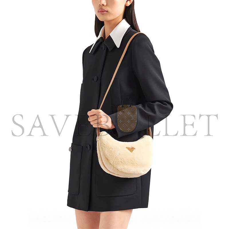Pra*a arquÉ shearling and leather shoulder bag 1bc194 (22.5*18.5*6cm)
